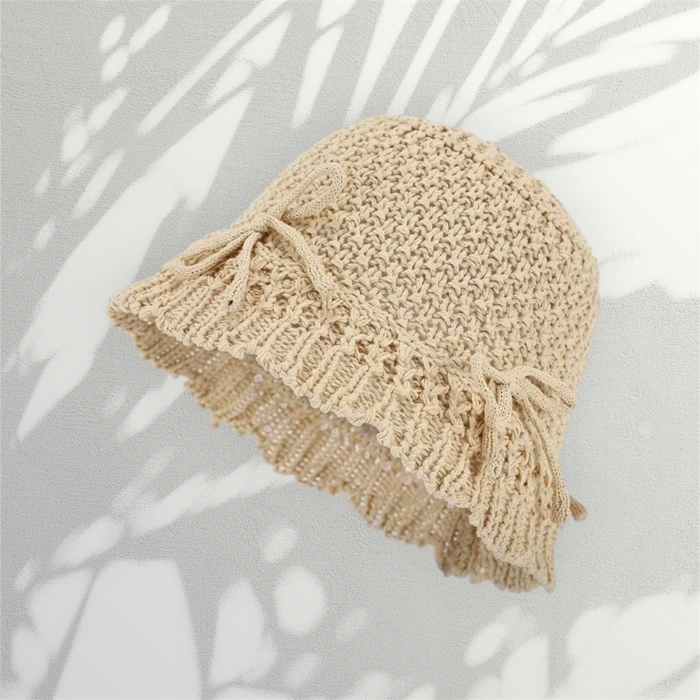 Boho Crochet Straw Bucket Hat - Sun Protector w Bow Detail - Cottagecore Style π€ - Picture 1 of 4